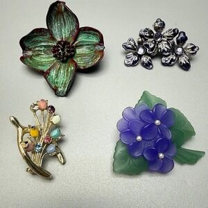 Vintage Flower Brooch Lot of 4 Avon Nature Creations and Unsigned Spring Summer